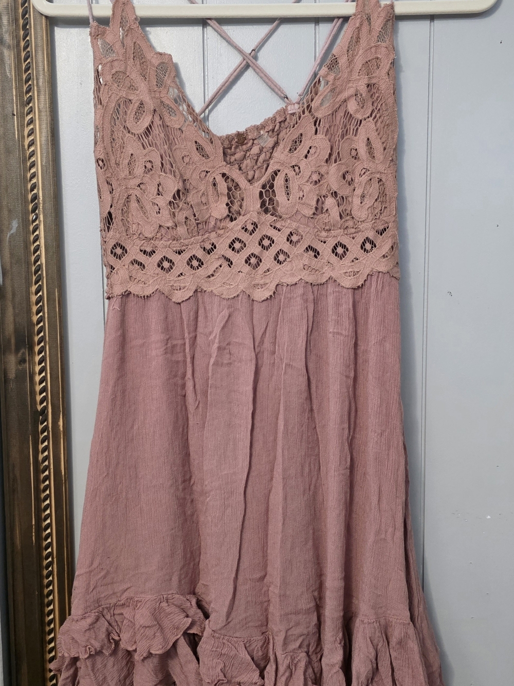 Free People Rose Mauve Lace-Top Mini Dress